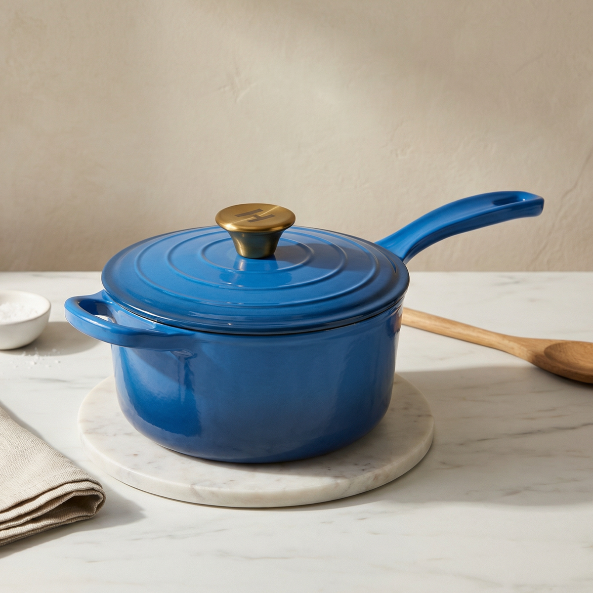 Alpha Enamel Collection 8” Cast Iron Saucepan- Tahoe Blue