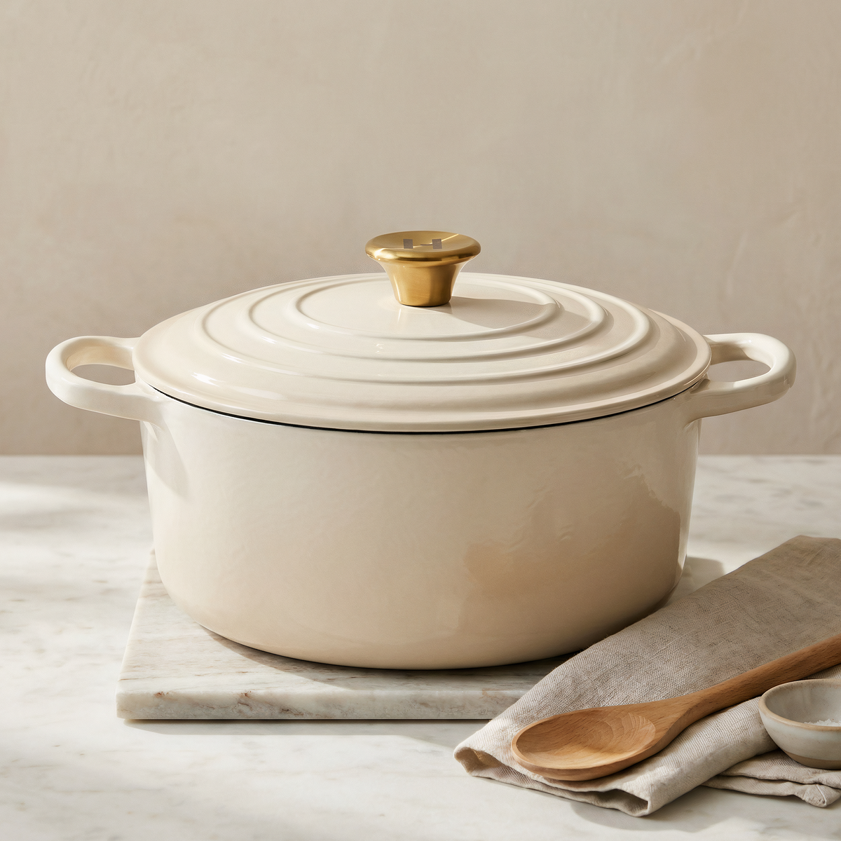 Alpha Enamel Collection 10” Cast Iron Dutch Oven - Stratus White