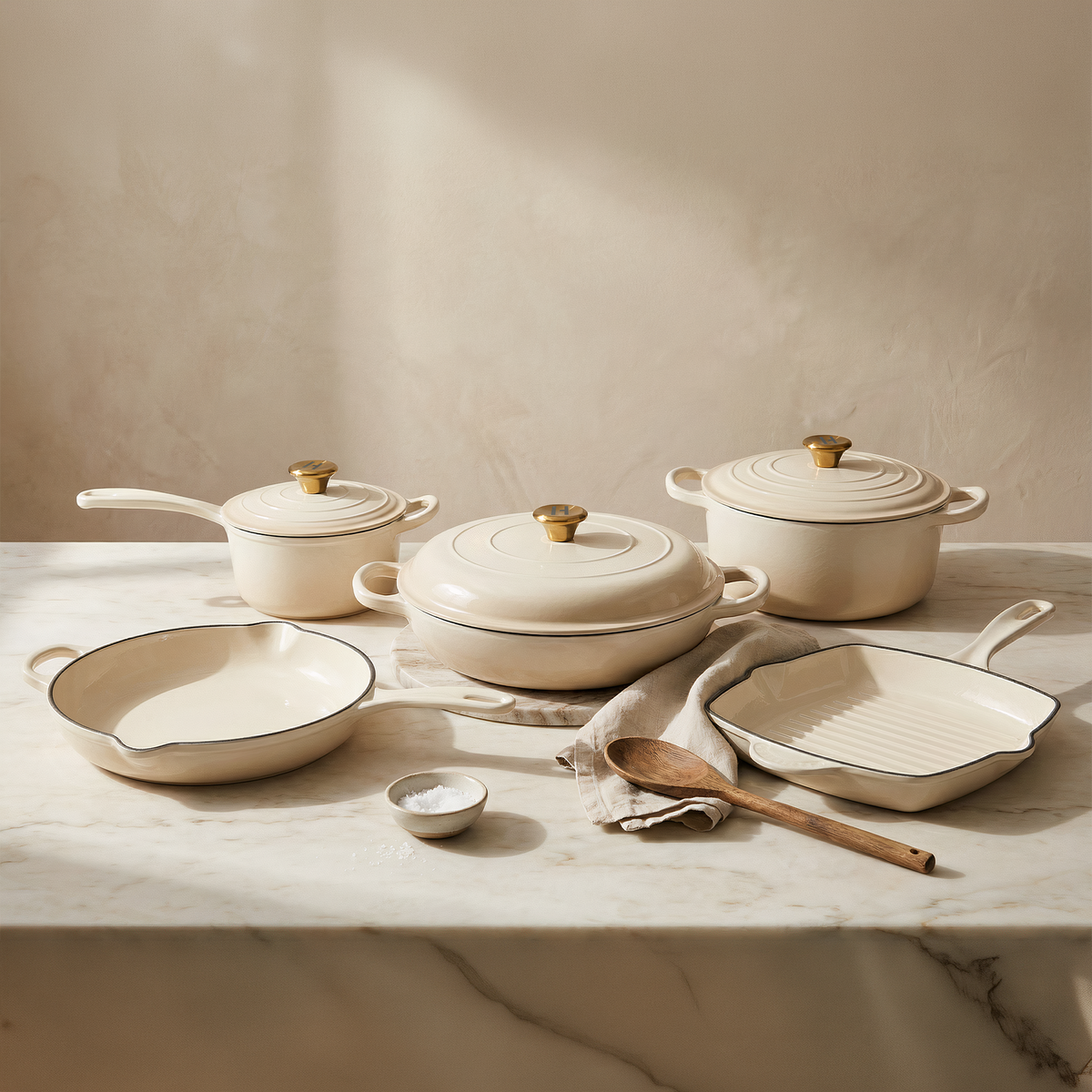 Alpha Enamel Collection 5 Piece Pots & Pans Set - Stratus White