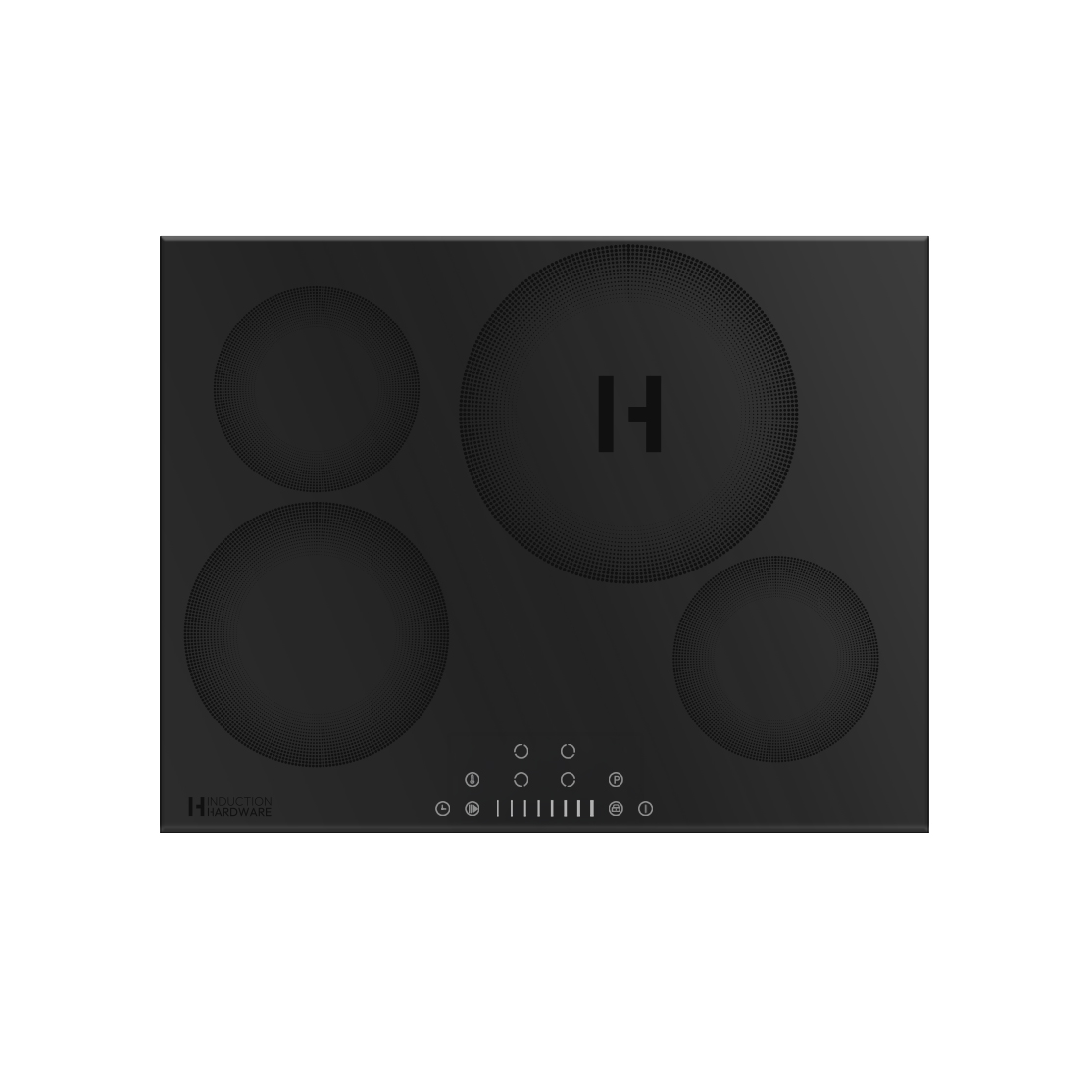 30 inch Induction Hardware drop-in induction cooktop, 4-zone, black glass, top view