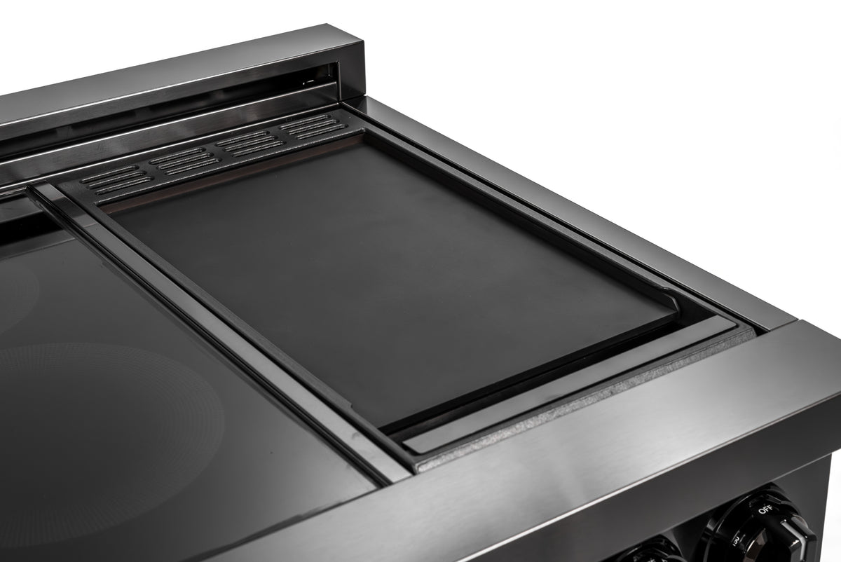 60″ Luxury Series Induction Range with Built-in Professional Griddle – Black Stainless Steel