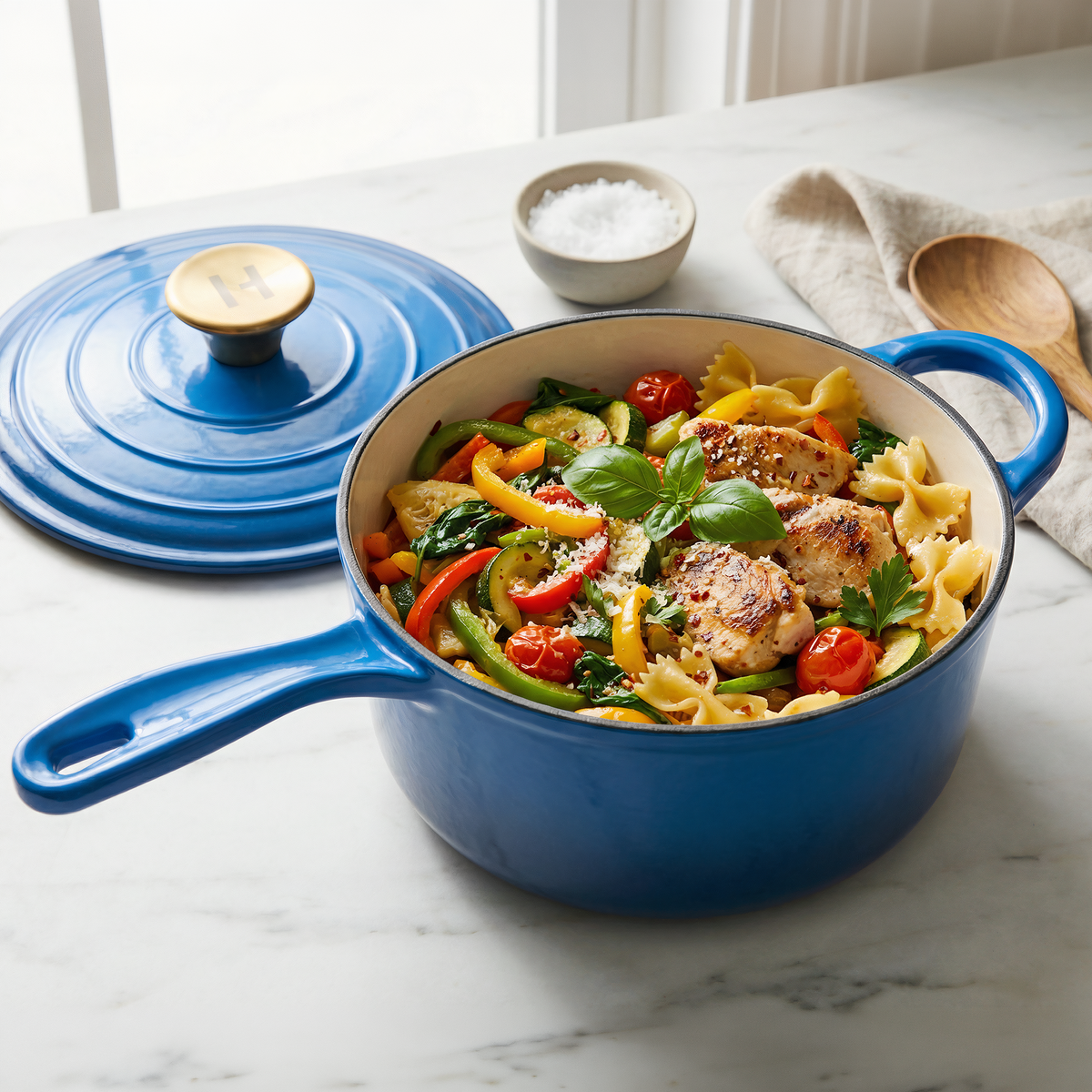Alpha Enamel Collection 8” Cast Iron Saucepan- Tahoe Blue